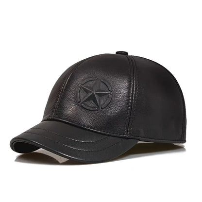 Larkin Short Brim Genuine Leather Baseball Cap