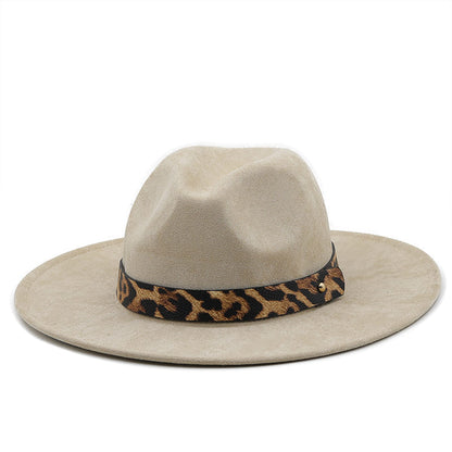 Leopard Belt Suede Fedora Hat