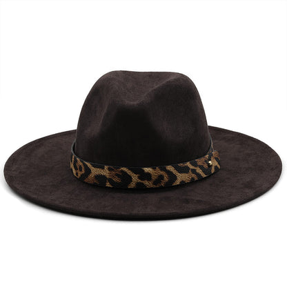 Leopard Belt Suede Fedora Hat