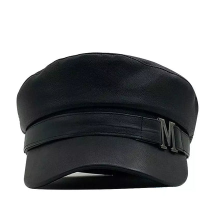 Marcel Black Leather Sailor Cap