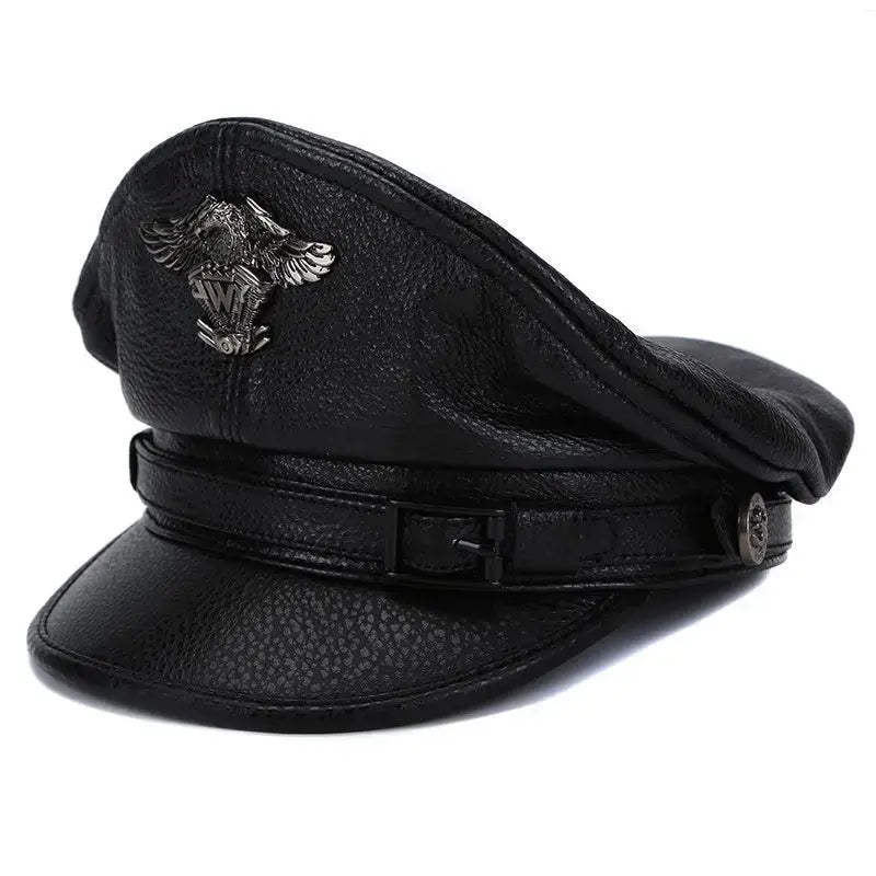 Military Captain Genuine Leather Sailor Cap