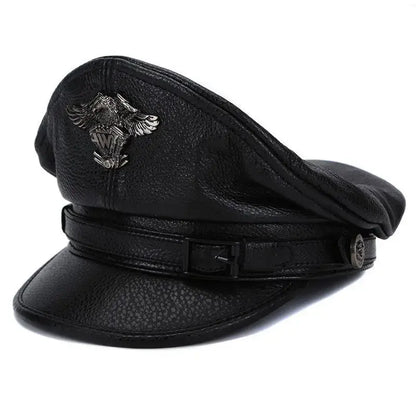 Military Captain Genuine Leather Sailor Cap