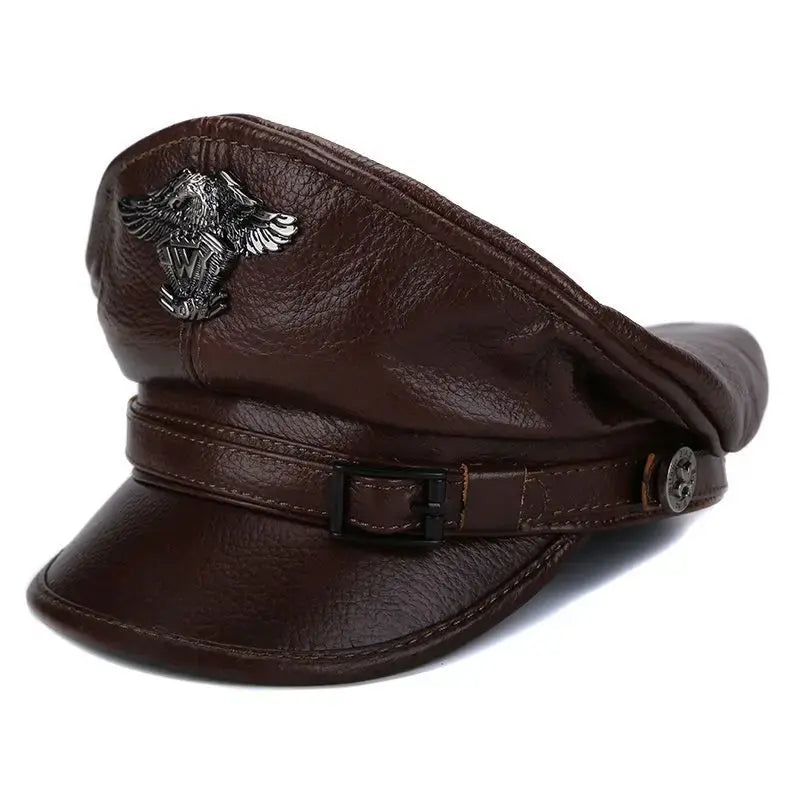 Military Captain Genuine Leather Sailor Cap