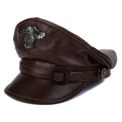 Military Captain Genuine Leather Sailor Cap