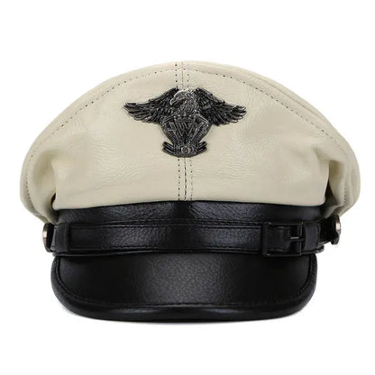 Military Captain Genuine Leather Sailor Cap