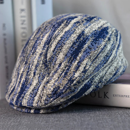 Monaitte Blue & White Striped Linen Flat Cap