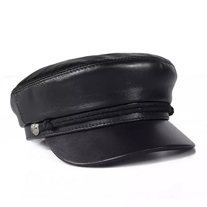 Montpellier Black Genuine Leather Sailor Cap