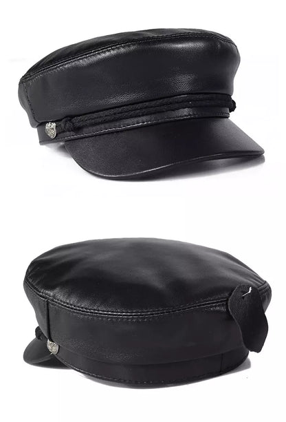 Montpellier Black Genuine Leather Sailor Cap