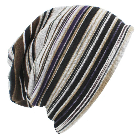 Multicolor Snood Striped Beanie