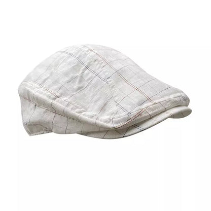 Munich White Plaid Cotton Flat Cap