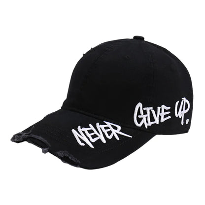 Never Give Up Scratched Baseball Cap