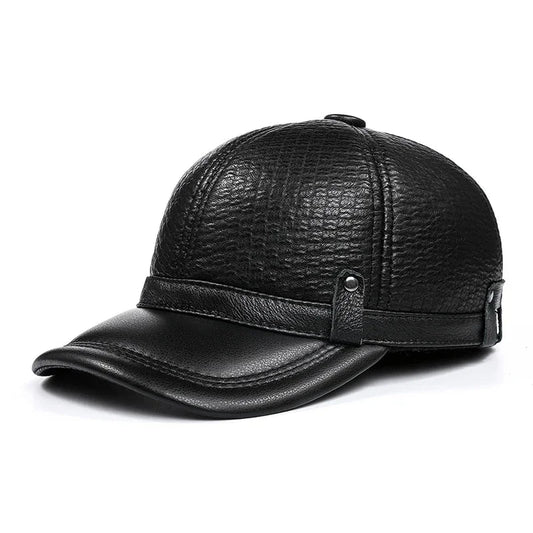 Nottingham Black Genuine Leather Baseball Cap