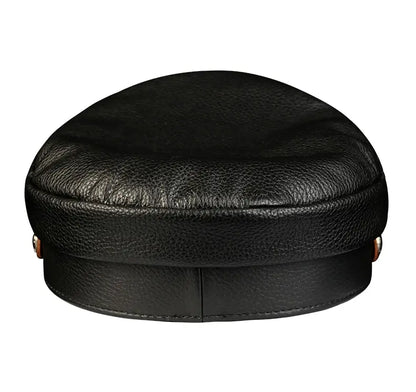 Orson Black Genuine Leather Military Cap