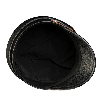 Orson Black Genuine Leather Military Cap