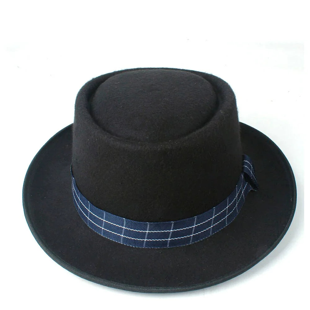 fleece-floccus-plaid-belt-adjustable-fedora-wide-crown