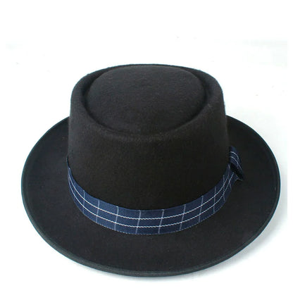 fleece-floccus-plaid-belt-adjustable-fedora-wide-crown