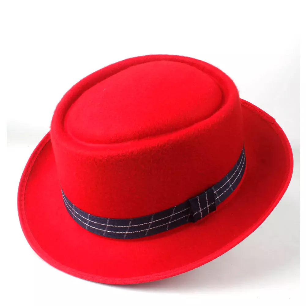 fleece-floccus-plaid-belt-adjustable-fedora-wide-crown