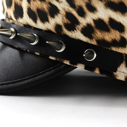 Punky Leopard Leather Sailor Cap