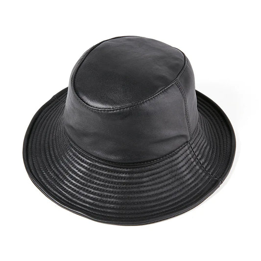 Saint Paul Black Genuine Leather Bucket Hat
