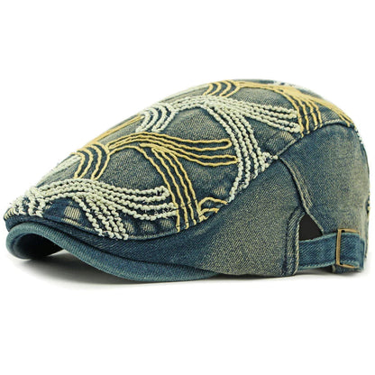 Sea Waves Denim Flat Cap