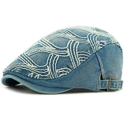 Sea Waves Denim Flat Cap