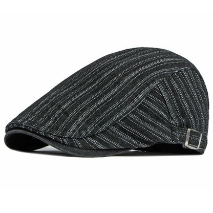 Sook Striped Denim Flat Cap