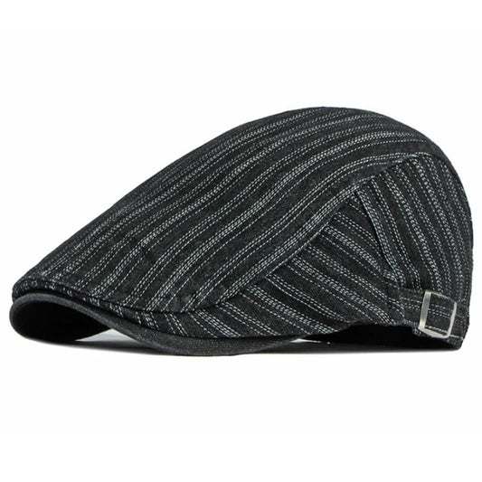 Sook Striped Denim Flat Cap