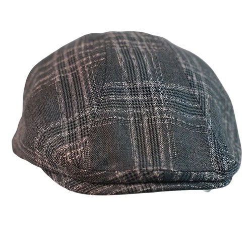 Swansea Gray Plaid Linen Flat Cap