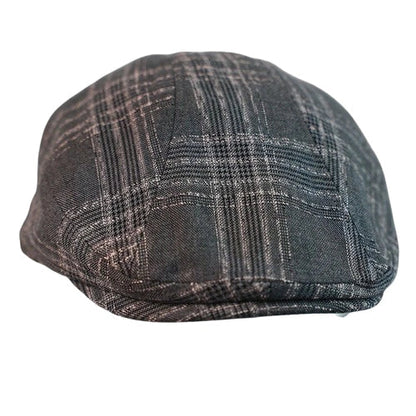 Swansea Gray Plaid Linen Flat Cap