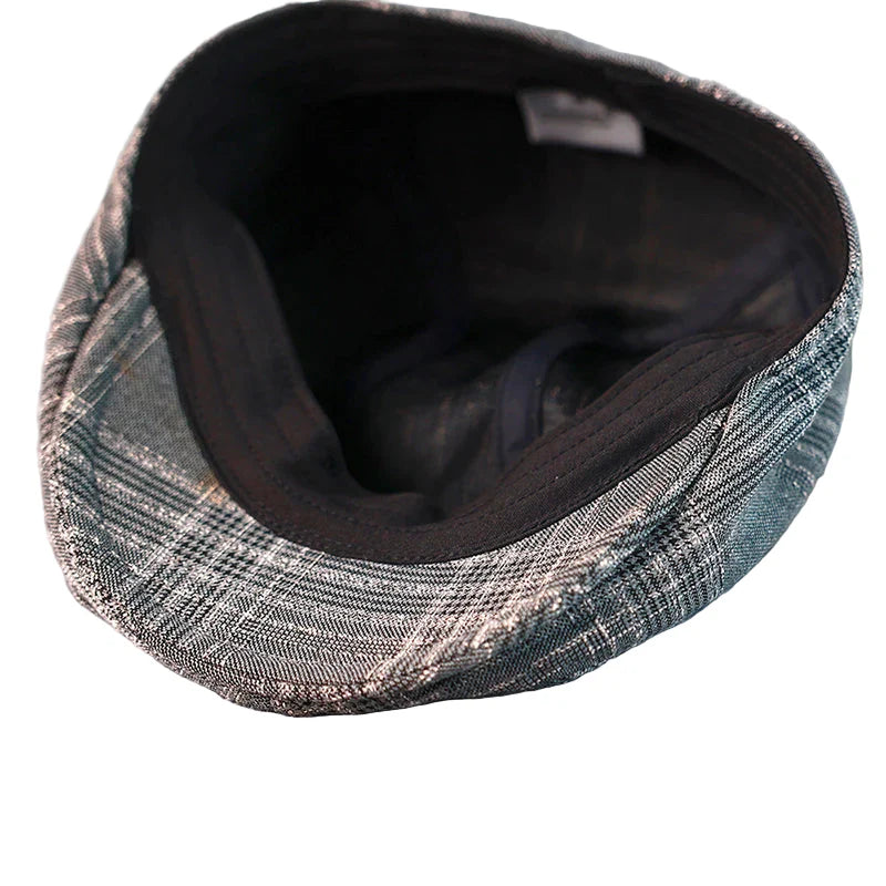 Swansea Gray Plaid Linen Flat Cap