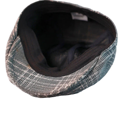 Swansea Gray Plaid Linen Flat Cap