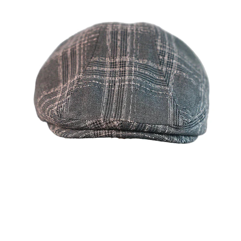Swansea Gray Plaid Linen Flat Cap