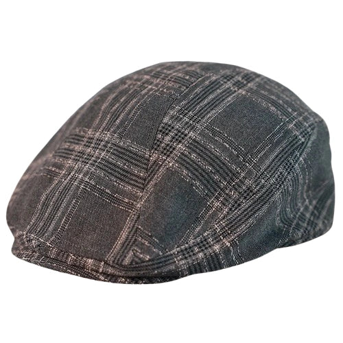 Swansea Gray Plaid Linen Flat Cap