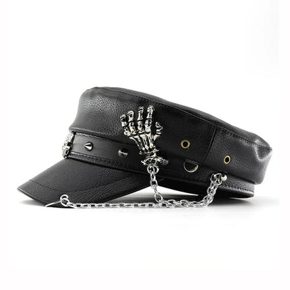 The Steampunk Death Black Leather Sailor Cap