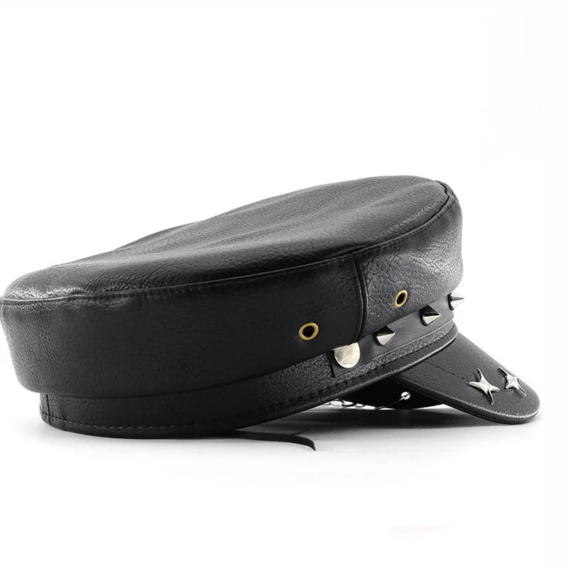 The Steampunk Death Black Leather Sailor Cap