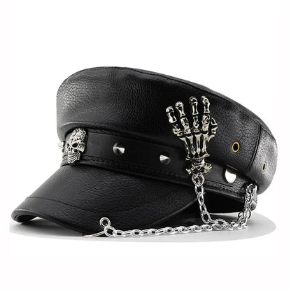The Steampunk Death Black Leather Sailor Cap