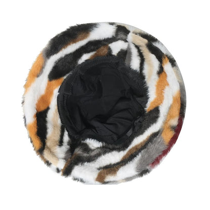 Winter Striped Fur Bucket Hat