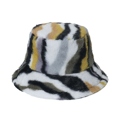 Winter Striped Fur Bucket Hat