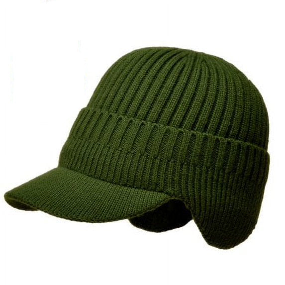 Knitted Winter Beanie with Visor & Ear Flaps