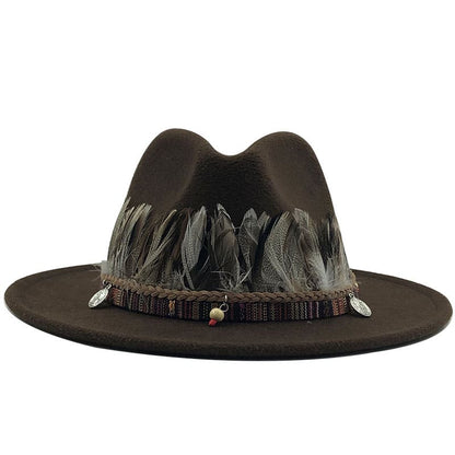 Feathers Belt Wool Fedora Hat
